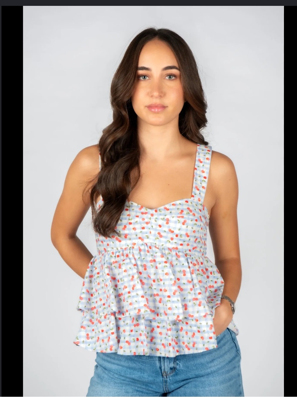 NWT Boutique Casual Summer Cherry Check Tank Top Size M